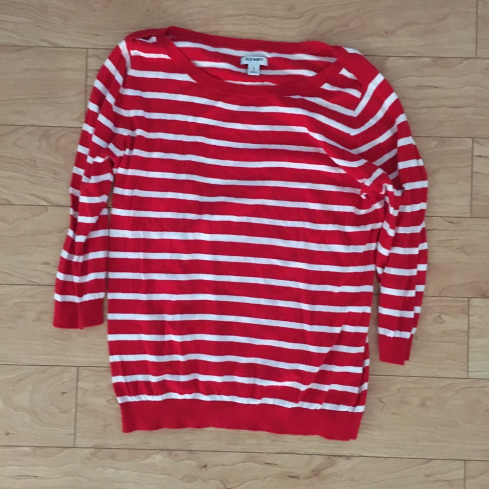 Red and white striped quarter sleeve shirt